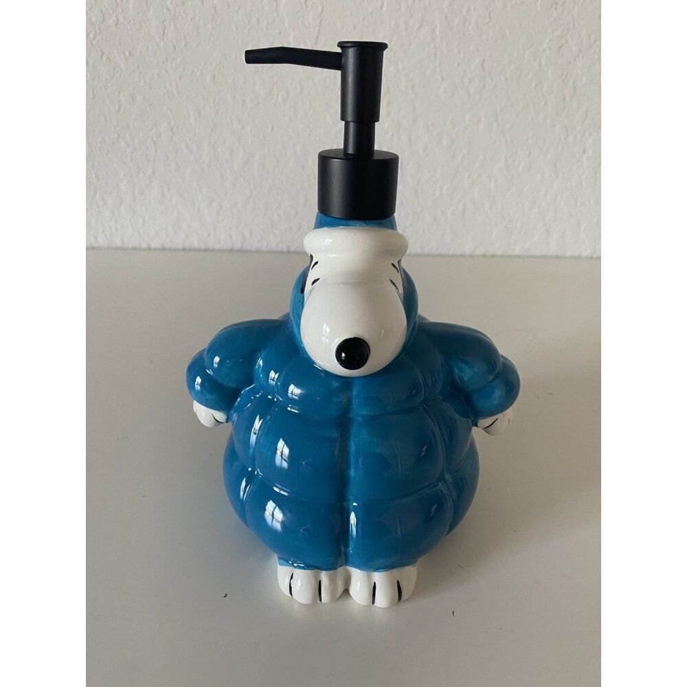 Peanuts Snoopy Soap Lotion Dispenser Blue Quilted Puffer Puffy Jacket NEW